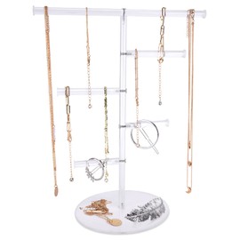HMIEPRS Acrylic Jewelry Tree Stand Organizer T-Bar Necklace Display Earrings Holder at Home Hanging Pendant Rack with 4Little Brackets for Necklace Bracelets Rings