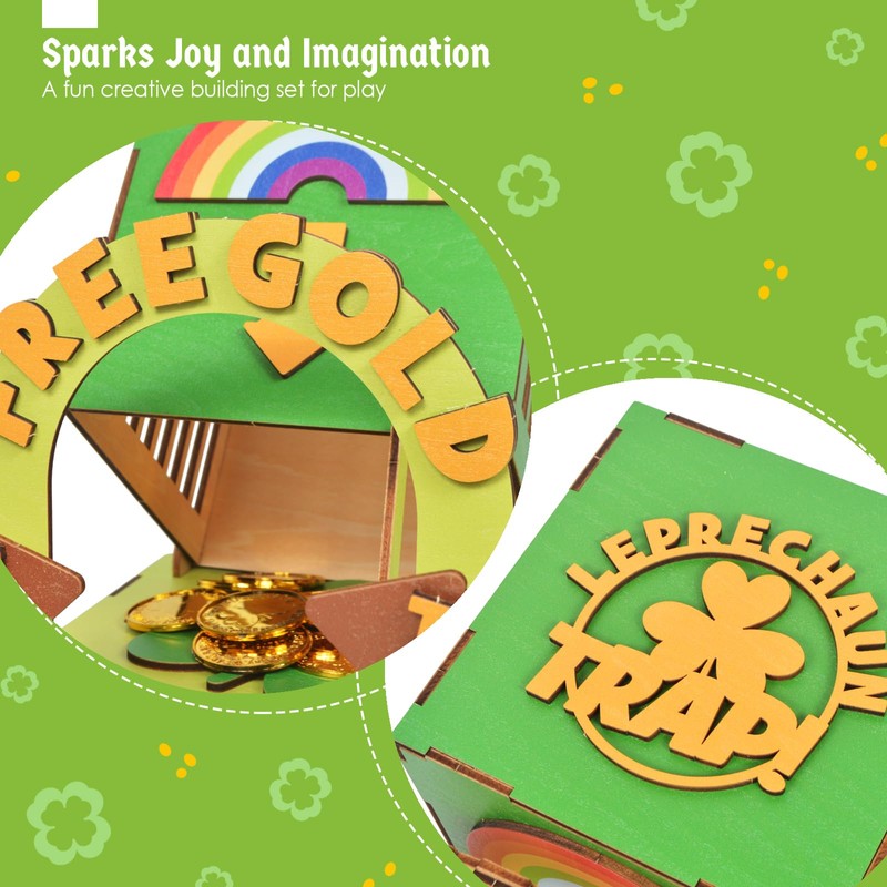 St Patricks Day Wooden Leprechaun Trap Kit for Kids, DIY