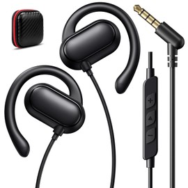 iMangoo 3.5mm Earbuds Wired Over Ear Buds with Microphone 5FT Cord Black