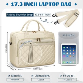RAINSMORE Laptop Bag Women's 17.3 Inch Laptop Briefcase Waterproof Work Bag Teacher Bag Business Laptop Notebook Bags Women's Shoulder Bag, beige