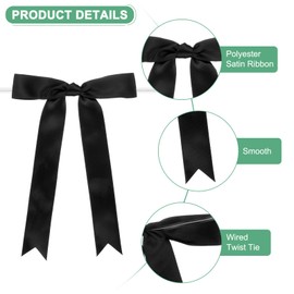 M METERXITY 50-Pack Satin Ribbon Twist Tie Bows, 7x5 Inch Bow Twist Ties, Satin Ribbon Bows for Craft DIY/Baked Goods/Hair Bow Sewing/Wedding/Birthday/Party [Black]