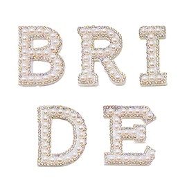 CWPFVQA 5 Pieces Bridal Lettering Fabric Patches, Rhinestone and Pearl Fabric Patches, Clothing Decoration Fabric Patches, Clothing Repair Patches, DIY Sewing Clothing Accessories