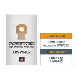 POWERTEC Shop Vacuum Bags 5PK for DeWalt DWV9402 Vacuum Bag, Replacement Fleece Filter Bags for DeWalt DWV012, DWV010, DWV015 8 & 10 Gal Wet/Dry Vac, Shop Vacuum Accessories for DeWalt (75029)