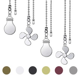 SUR-CIEL 4PCS Ceiling Fan Pull Chain, Decorative Ceiling Fan Pull Chain Extension, Ceiling Fan Pull Chain Ornaments, Light pull chain with 12 inches 3mm Diameter Ball Beaded Chain, Silver