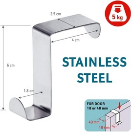 Medi troia Pack of 4 Stainless Steel Reversible Over Door Cabinet Drawer Hooks Office Kitchen Towel Coat Hooks Rack (black)