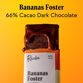 Raaka Chocolate Bananas Foster 66% Cacao Dark Chocolate | Gourmet Dark Chocolate Gift | Organic, Vegan, Fair Trade, Soy Free, Non GMO, Gluten Free, Kosher | 1.8oz Bars, 3-Pack