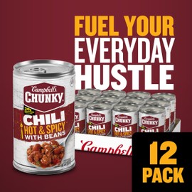 Campbell's Chunky Hot & Spicy Chili with Beans, 19 oz Can (12 Count)