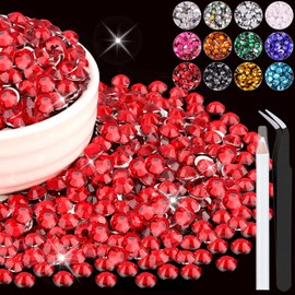 4000PCS 5mm Resin Rhinestones Bulk for Crafting (Red), Flatback Bedazzling Crystals for Crafts DIY Nail Decoration, Gems Charms for Tumbler Shoes Clothing Fabric with Pickup Pen and Tweezers