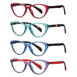SOCTICK Cat Eye Reading Glasses for Women Blue Light Blocking,Readers for Women 2.5 with Comfort Spring Hinges,Fashion Designer Ladies Eyeglasses(4 pack)