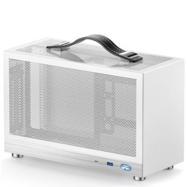 LAN Gaming 8L Portable Mini ITX Case w/ PCIe 4.0 Riser - Smallest Chassis supporting 300mm RTX 5080 GPU, 55mm 125W Cooler, 130mm 1000W SFX PSU, & ITX Motherboard with USB-C 3.2 front port (White)