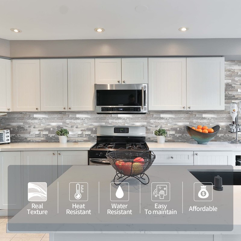 5 - Sheets Peel and Stick Wood Metal Tile Backsplash,