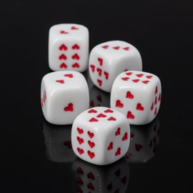 WeLoveDice - Dice White with Red Hearts - Made in Germany - Pack of 6