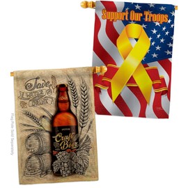 Breeze Decor Craft Beer Burlap House Flag Pack Beverages Happy Hour Game Pong Party Ale Lager Support Our Troops Decoration Banner Small Garden Yard Gift Double-Sided, Made in USA