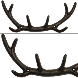 Dekowunder Deer Antlers Wall Hook Coat Rack Cast Iron Antique Black Brown Country House