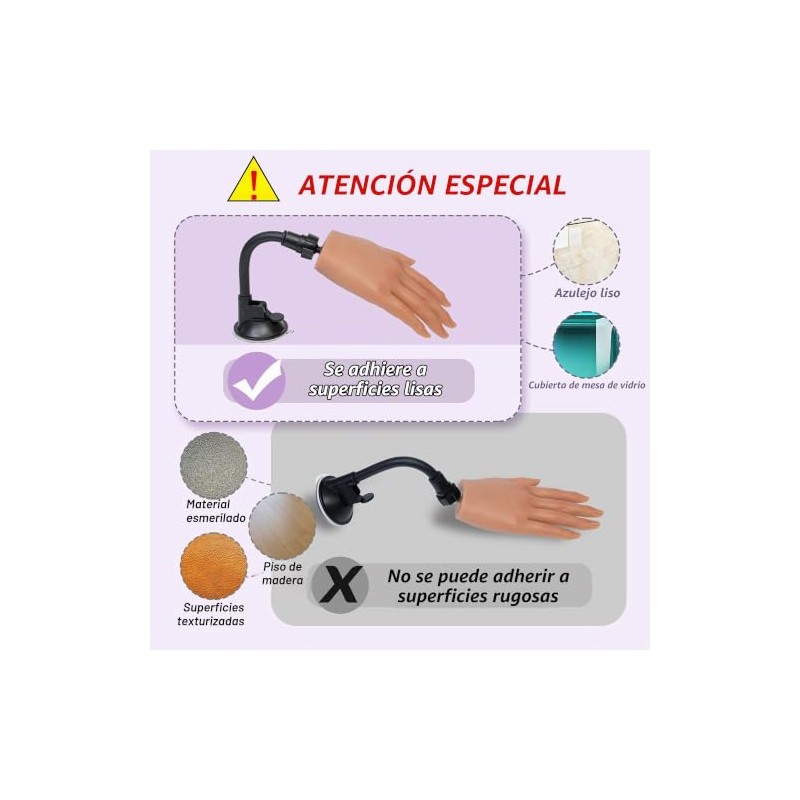 Mano de práctica para uñas acrílicas, maniquí de silicona realista