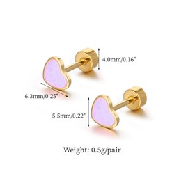 Tiny Love Heart Shaped Titanium Stud Earrings Hypoallergenic Colorful Sparkle Sequins Love Stainless Steel Cartilage Stud for Women Valentine's Day Jewelry Gift-Pink