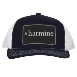#Harmine - Leather Hashtag Black Patch Engraved Trucker Hat, Navy-White, One Size