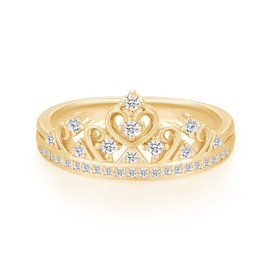 Round Cut White Cubic Zirconia Princess Crown Ring in 14k Yellow Gold Over Sterling Silver Jewelry Gift For Her Ring Size-7.5