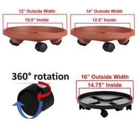 Bloem Round Plant Stand Caddy w/Wheels Saucer Tray (CAD1400), Black, 14"