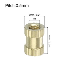 uxcell Knurled Insert Nuts, 30Pcs M3 x 7mm(L) x 5mm(OD) Thread Printing Brass Nuts Female Threaded Inserts Brass Heat Set Insert Embedment Nuts