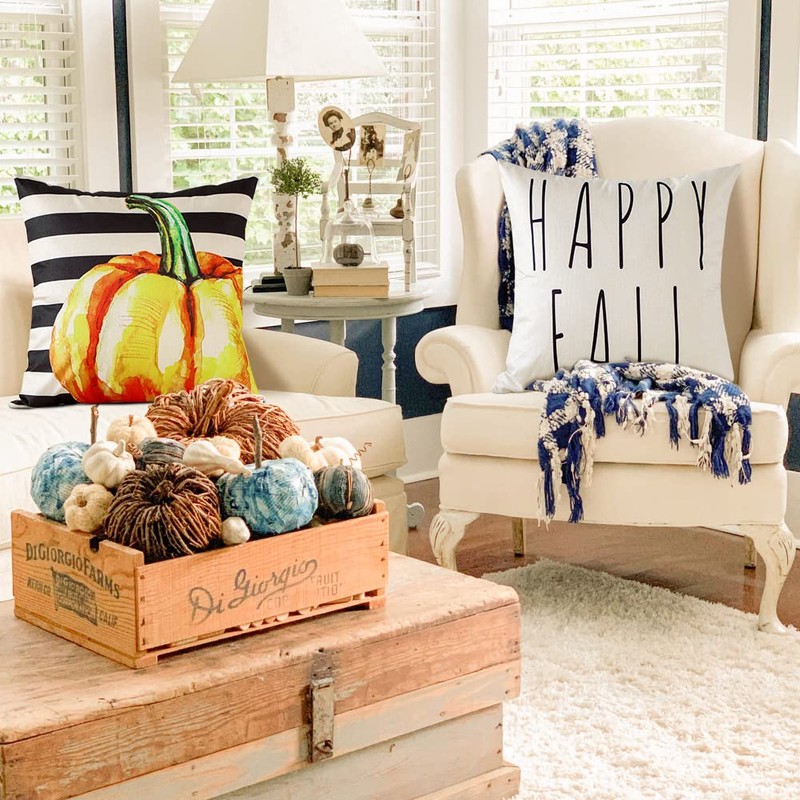 Sungeek Set of 4 Autumn Cushion Covers, Linen Decorative Cushion