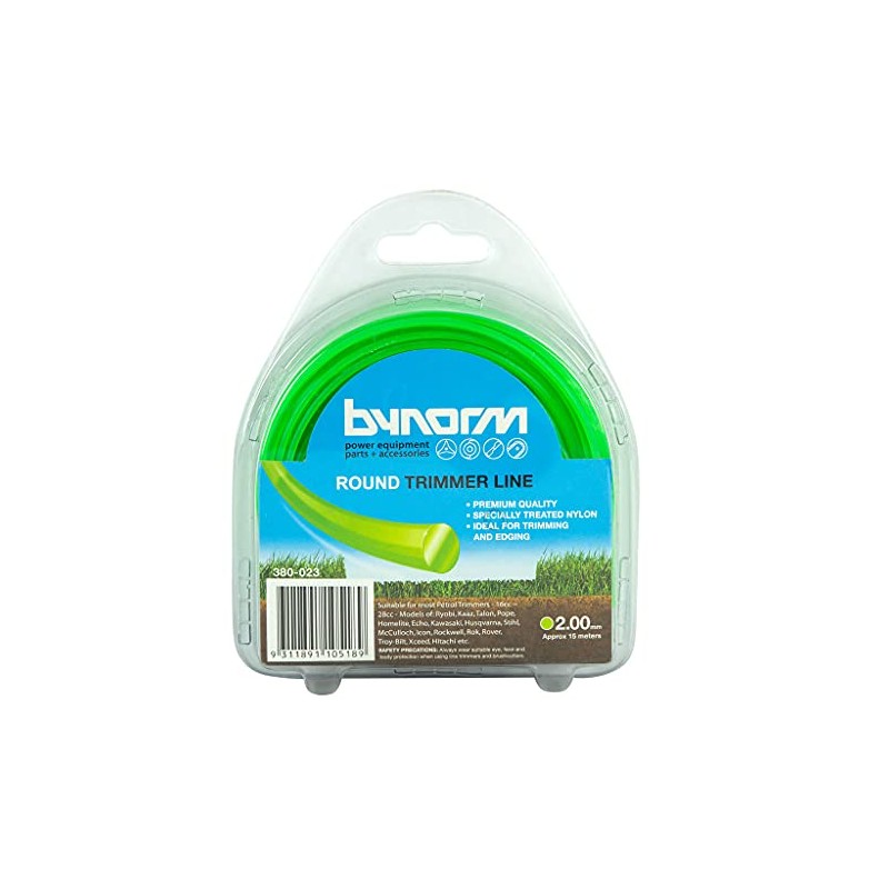 Bynorm 380-601 Round Trimmer Line, 2 mm Diameter, Green