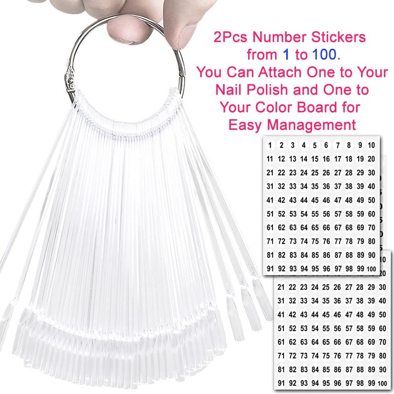 JASSINS 100 Pcs Clear Fan-shaped False Nail Swatch Sticks Nail