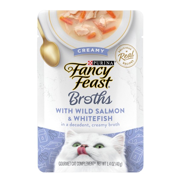 Purina Fancy Feast Lickable Wet Cat Food Broth Topper, Creamy Wild Salmon and Whitefish - 1.4 oz. Pouch