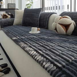 MDSASFD Sofa Couch Cover, Sofa Covers for Dogs Washable, Non-Slip Striped Sofa Slipcovers for Sectional Sofa, Sofa Cover Furniture Protector for L Shaped(Dark Grey, 27.6"x 70.9")