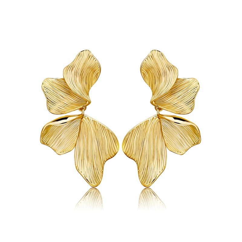 Gold Statement Earrings For Women 18K Gold Plated Sectored Flower