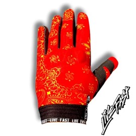 Live Fast Red and Yellow Paisley Motorcycle Gloves XL - Best Mountain Leather Dirt Bike Moto Riding Motorcycle/Motocross Gloves for Men, Women Bikers