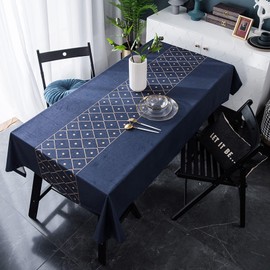 Bishilin Navy Blue Polyester Tablecloth, Rectangular Tablecloth Set Outdoor Dining Table Cover Rhombus Dot 39 x 55 Inch Tabletop Decoration Outdoor Indoor