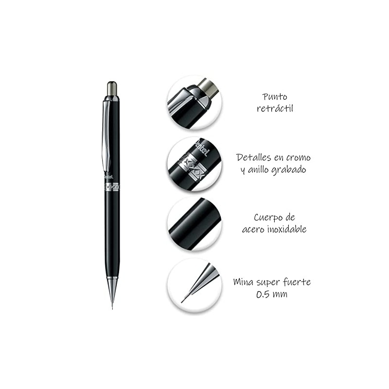 Pentel AB811A-EST Juego de Bolígrafo y Lápices, Sterling Negro En