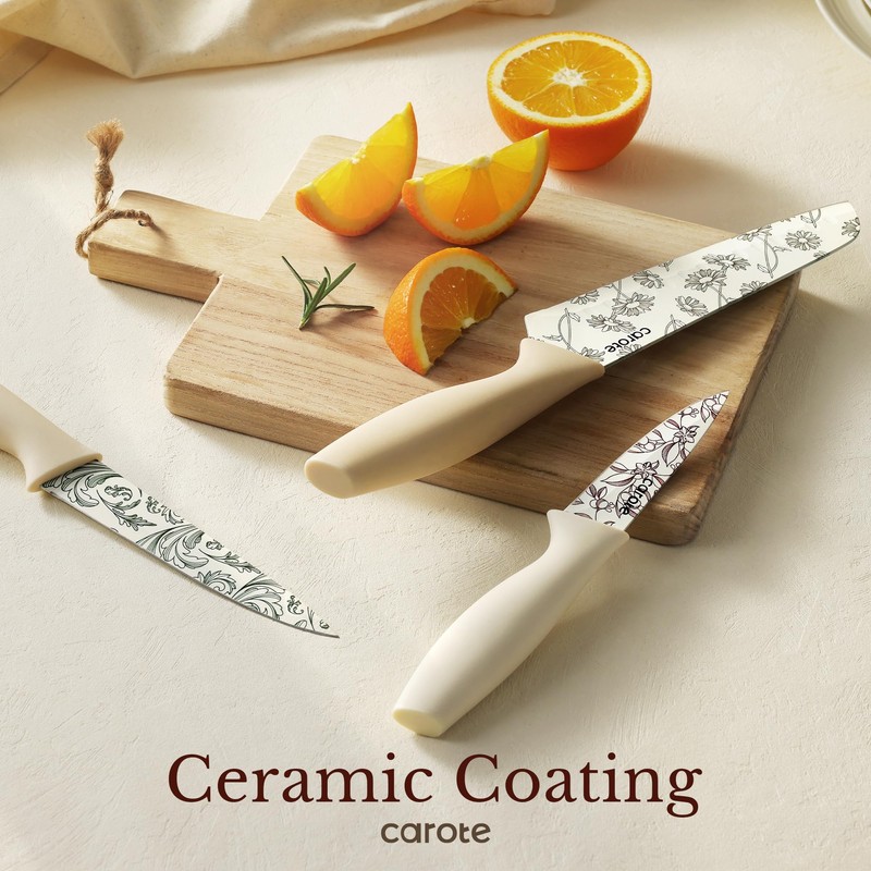 CAROTE 12PCS Knife Set, Kitchen Knife Set with 6 Blade
