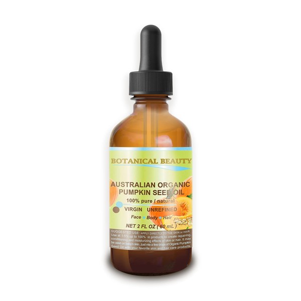 ORGANIC PUMPKIN SEED OIL Australian. 100% Pure/Natural/Undiluted/Unrefined/Virgin Cold Pressed Carrier oil. 2 Fl.oz.- 60 ml. For Skin, Hair, Lip and Nail Care.