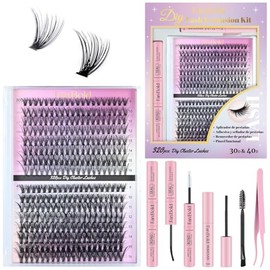 FANBOLD Pestañas Postizas Kit Completo 320 Piezas,Extensiones de Pestañas Naturales 30D 40D,DIY Lash Cluster 9-16mm,Racimos Pestañas Rápida Aplicación Con Unión y Sellado De Pestañas Sujeción Fuerte