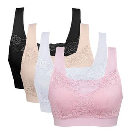 Vertvie Damen Strech Ohne Bügel Push up Yoga Sports BH Bra Top Set Für Fitnesstraining Polsterung 2er/3er/4er Pack(EU M/Etikettengröße L,Schwarz+Haut+Weiß+Rosa)
