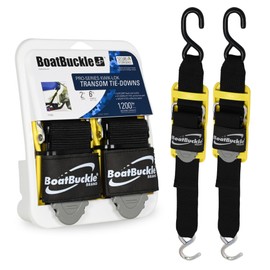 BoatBuckle's Pro Series Kwik-Lok Boat Tie Down Straps to Trailer with Boat Pads, 2-Pack Easy to Use Adjustable Transom Tie Down Straps, 2-Inch x 6-Feet, 1,200 Lbs Break Strength