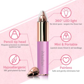 iMusthav Portable Eyebrow Hair Remover for Women – Painless, Fast & Precise Flawless Electric Razor & Epilator for Eyebrow, Nose, Ear Hair Removal – 18K Gold-Plated, 360° LED Light