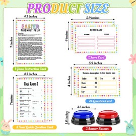 Soulchen 30 Pcs Easter Friendly Feud Quiz Games with 2 Buzzers Card Game for Teens Adults Family Easter Game Party Night Feud Trivia Quiz