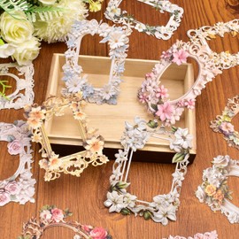 60 Vintage Craft Paper Frames for Scrapbook, Flower Window Decorative Craft Paper Frame for Junk Journaling, Vintage Scrapbook Supplies Card Making kit, Frames Decorative Paper