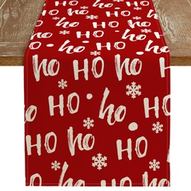 ARKENY Christmas Red Table Runner 13x72 Inches, Ho Winter Holiday Indoor Outdoor Table Decoration for Home