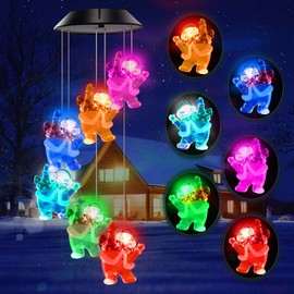 Wanmingtek Colorful Snowman Wind Chimes, Solar Amazing Windchimes Garden Decoration Xmas Gift Wind Mobile Light for Patio Garden Lighting Home Decoration with Spinning Hook