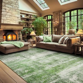 FLYRUGGO Abstract 8x10 Area Rug, Modern Throw Rugs for Living Room, Washable Soft Large Non-Slip Accent Carpet Floor Mat for Dining Room Office Bedroom - Abstract Sage Green