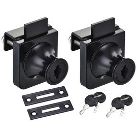 uxcell Display Cabinet Glass Lock Single Door Latch, Keyed Different Zinc Alloy Black Finish, for 5-8mm Glass Thickness, Pack of 2