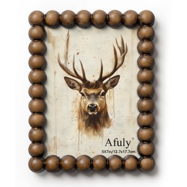 Afuly 7x5 Wooden Photo Frame Rustic Shabby Chic Vintage Dark Brown Beaded Border Freestanding Wall Mounted Display Picture Frame for Home Décor Wedding Mothers Day Gifts for Mum Grandma Couple