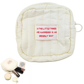 Small Makeup Bag, Cute Pocket Cosmetic Bag, White Square Pouch with Zipper, Portable Small Make Up Bags for Women, Mini storage Bag for Sanitary pad, Coin, Lipstick, Jewelry