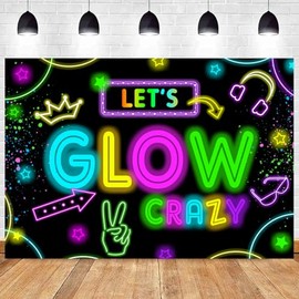 Wollmix Neon Glow Party Decorations Supplies Backdrop 10x7ft Glow in The Dark Let’s Glow Banner Photography Background Birthday Sleppover Graffiti Splash Paint Black Light Kids Photo Booth