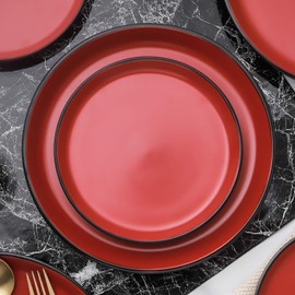 Stone Lain Albie Stoneware Dish Set, 4 Salad Plates, Red and Black