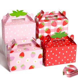 Kriyokiaa 24 Pcs Strawberry Party Favor Box, Berry First Birthday Party Favors Decor, Folding Paper Strawberry Candy Treat Gift Boxes for Baby Shower Decorations Supplies